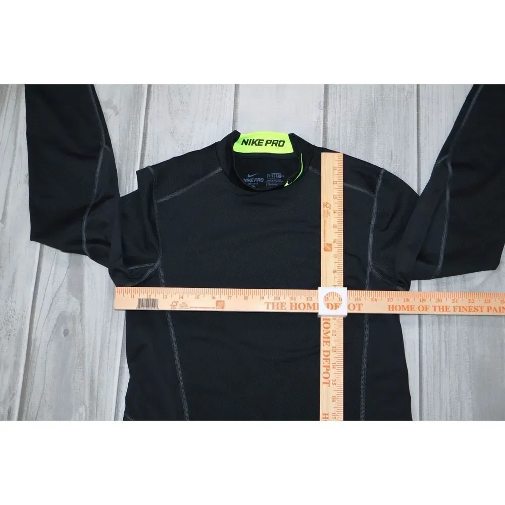 Nike Pro Dri Fit Fitted Men's Long Sleeve Shirt Size Medium Black/Green